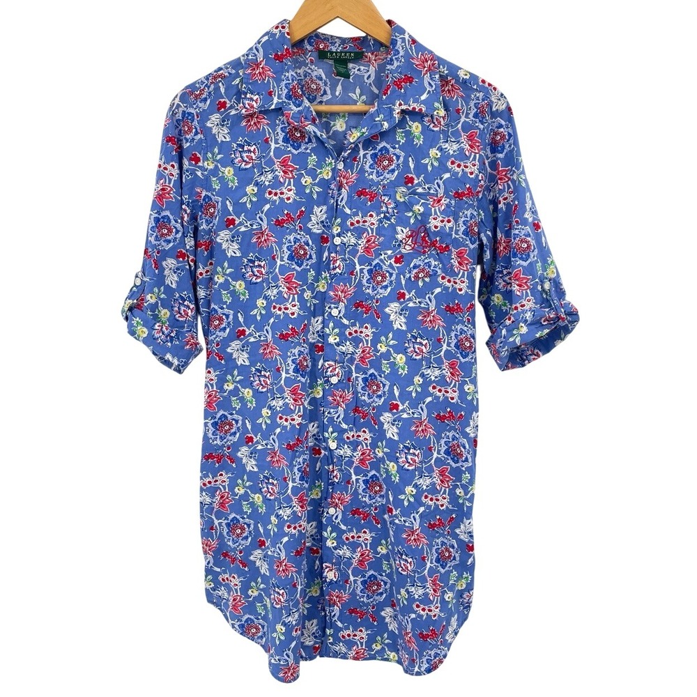 Ralph Lauren Intimates Sleepwear Women's Sm Floral Print Button Down Nightgown